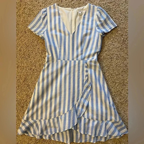 J. Crew | Blue / White Striped Faux Wrap Dress - Picture 5 of 11